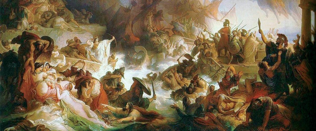 Queen Artemisia of Halicarnassus is at center left of Wilhelm von Kaulbach’s painting of the Battle of Salamis shooting arrows at the Greek fleet. The queen-commander had earned Xerxes’ respect by showing more courage than her male counterparts.
