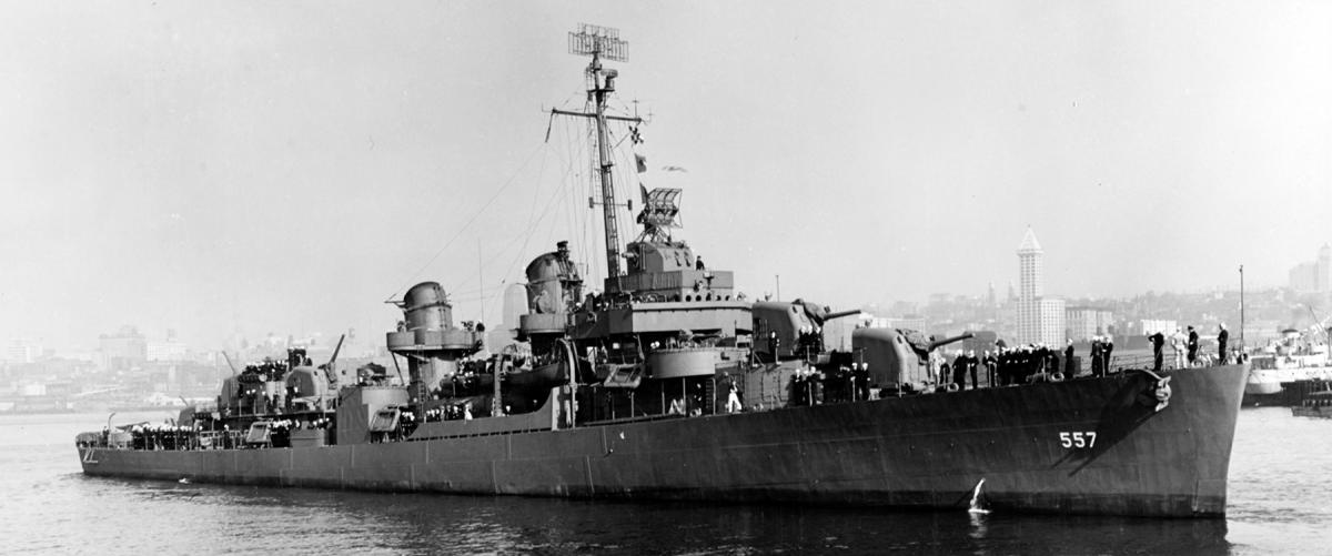 Johnston (DD-557) off Seattle, Washington, 27 October 1943. 