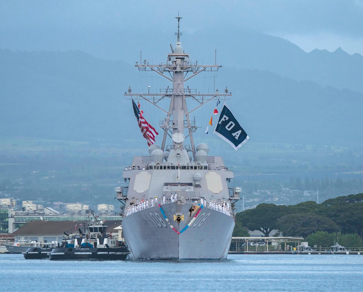 The Arleigh Burke–class guided-missile destroyer USS Wayne E. Meyer (DDG-108) sails into Joint Base Pearl Harbor-Hickam, Hawaii. Since 2011, there have been 63 instances where Navy ships had to enter or leave Pearl Harbor with equipment casualties that limited their ability to maneuver.