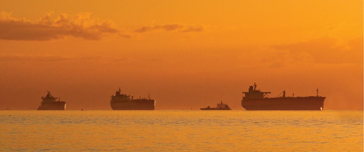 Merchant ships anchored in the Gulf of Mexico