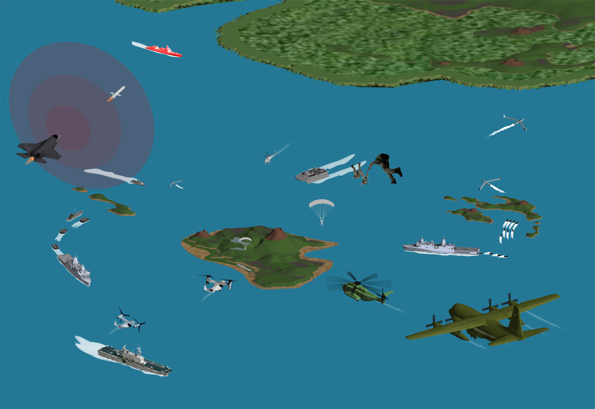 CGI graphic of Marine Corps expeditionary advanced base operations