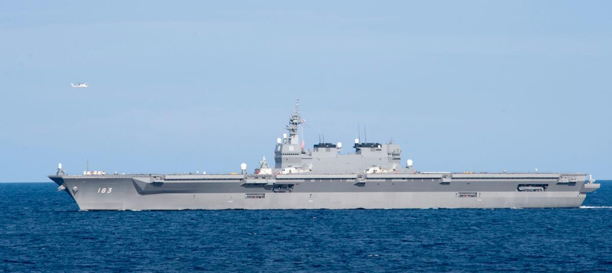  JS Izumo transits the South China Sea while doing maritime operations with a U.S. surface action group.