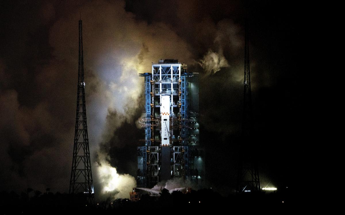 A Long March 5 rocket on the Wenchang Space Site launch pad in Hainan, China, on 24 November 2020.