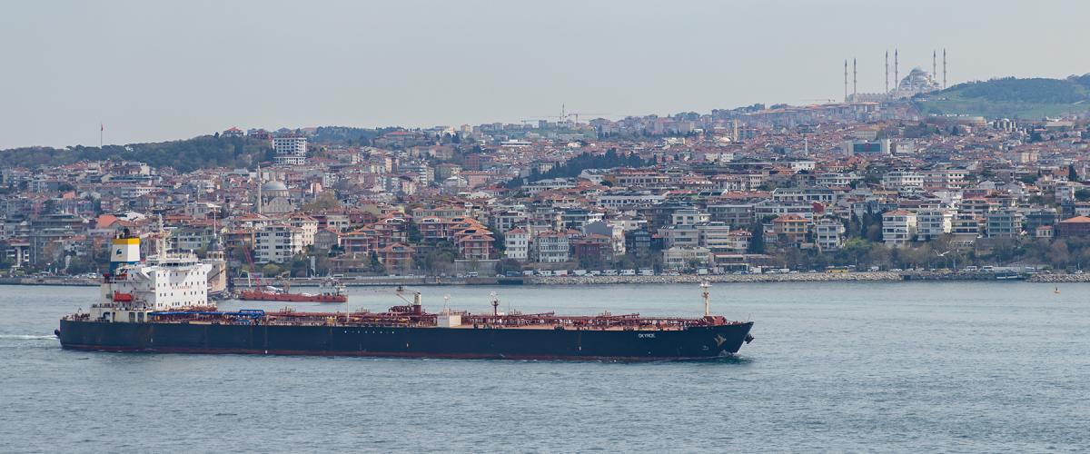 Cargo ship in the Bosphorus Strait