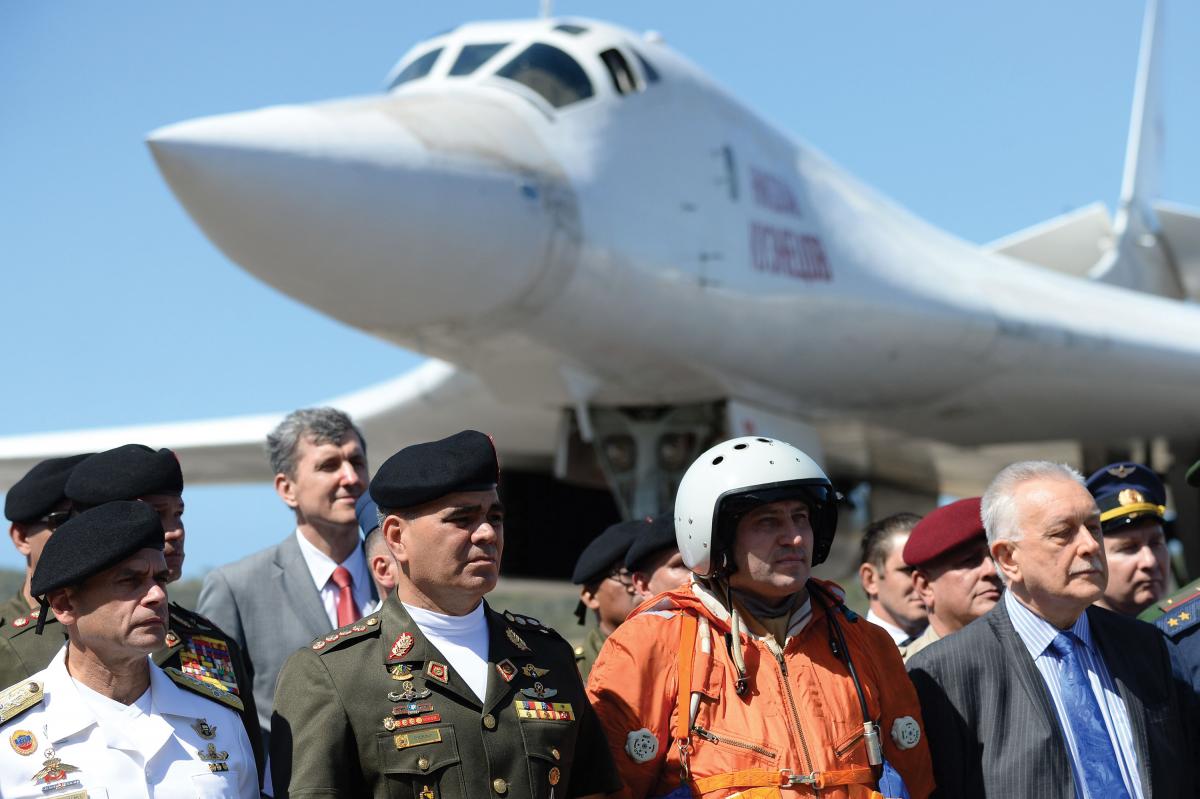 Venezuelan Defence Minister Vladimir Padrino pictured after the arrival of two Russian Tupolev Tu-160 strategic long-range heavy supersonic bomber aircrafts at Maiquetia International Airport