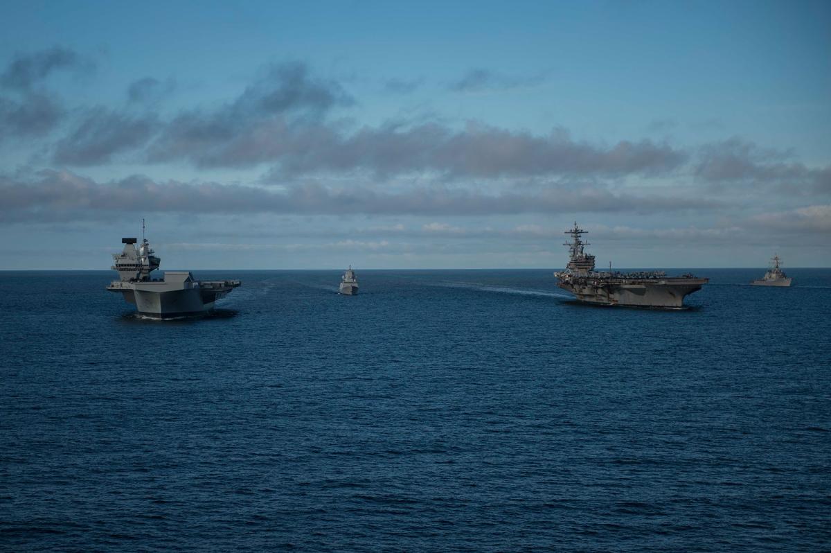 HMS Queen Elizabeth and USS George H. W. Bush at sea in 2017