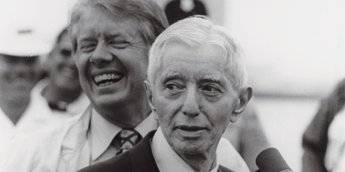 President Jimmy Carter (left) and Admiral Hyman G. Rickover had first crossed paths when a young Carter had joined the ranks of the nuclear Navy in the 1950s. When Carter became President in 1977, the old acquaintances reconnected, to their mutual benefit.