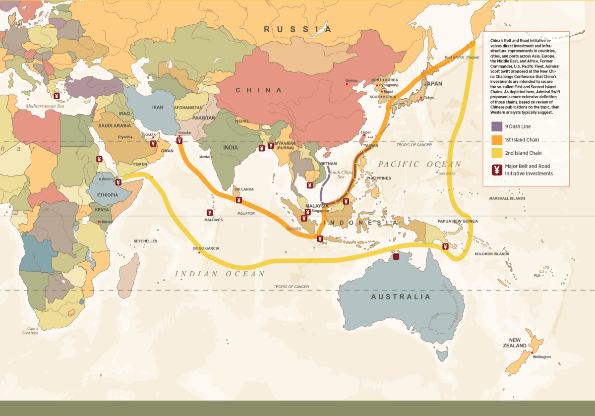 Map showing Chinese Investment throughout the Pacific-Asia-African regions.