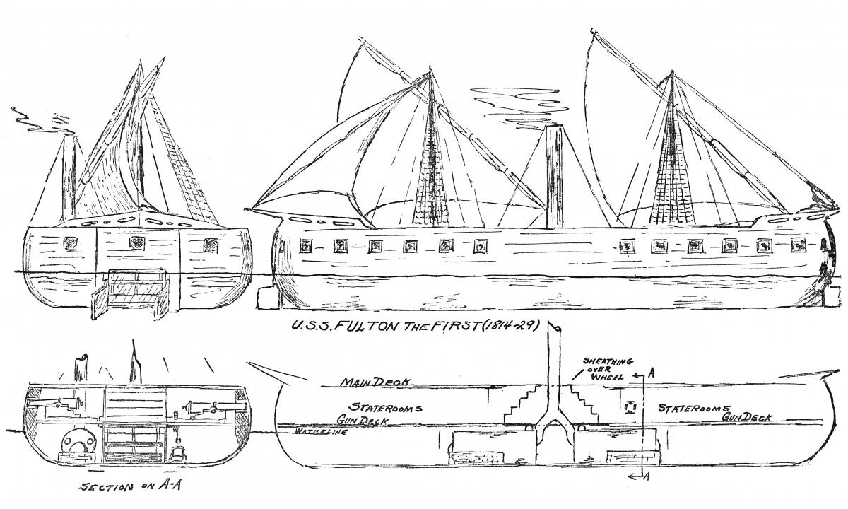 Drawing of the general arrangement of the USS Fulton the First