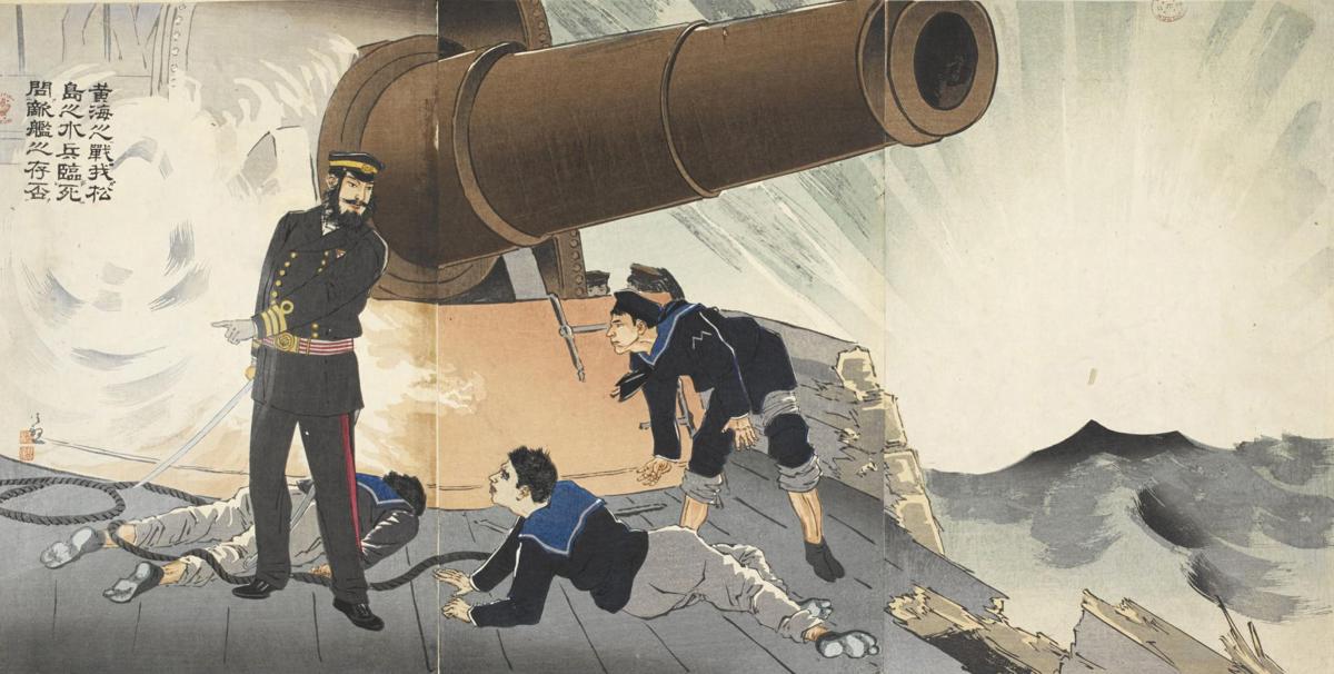 The main battery on board the Japanese flagship Matsushima during the Battle of the Yalu River, 17 September 1894.