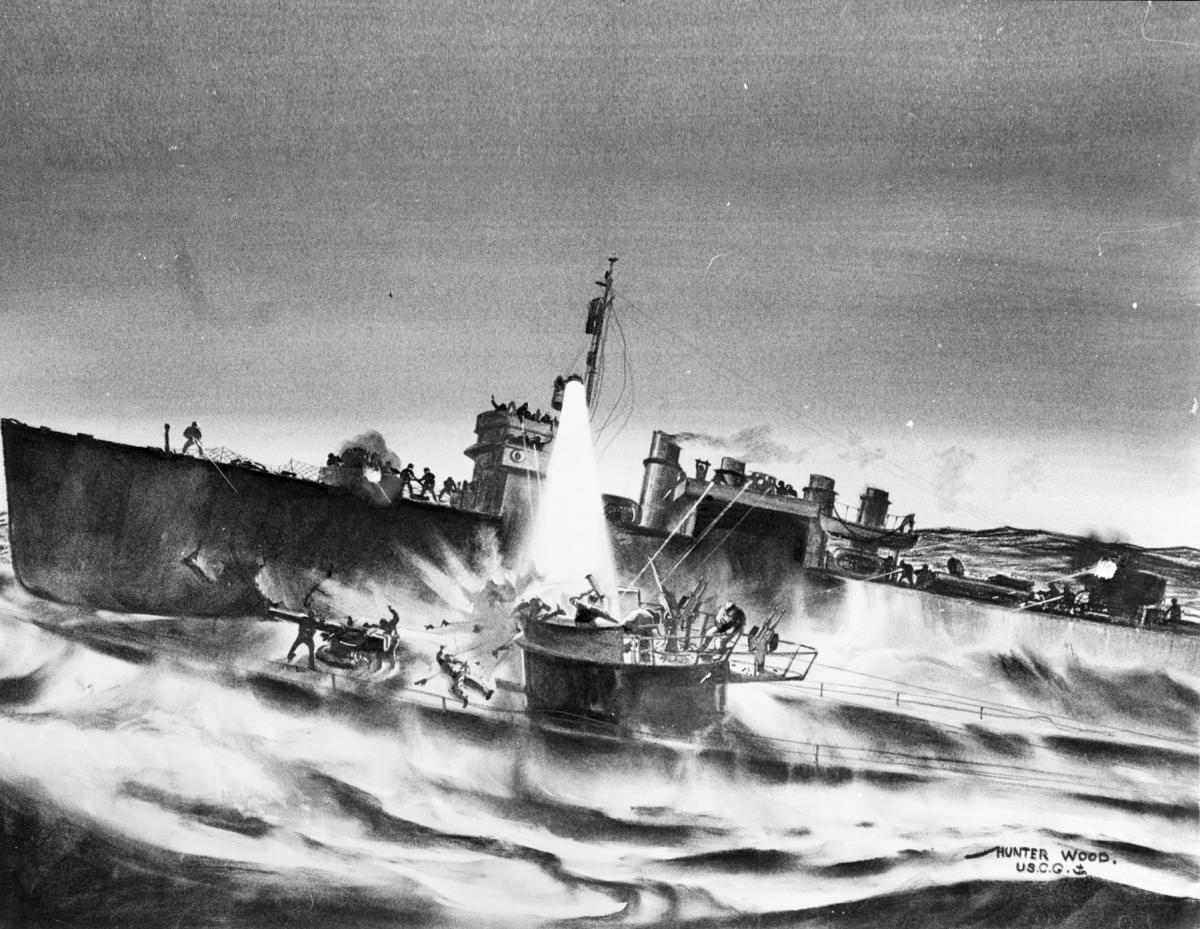 Action between USS Borie (DD-215) and German submarine U-405 by Hunter Wood