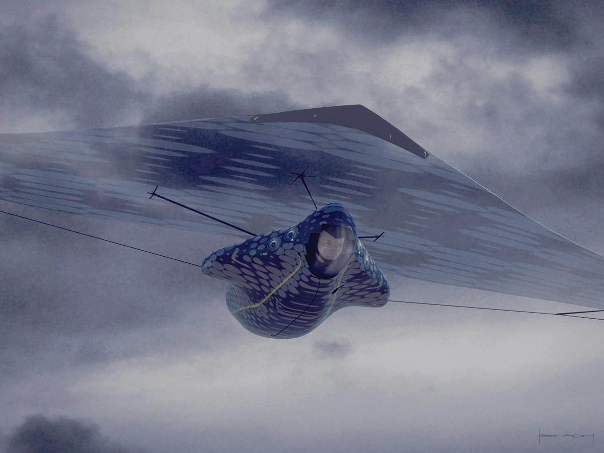 Concept art of a stealth kite suit