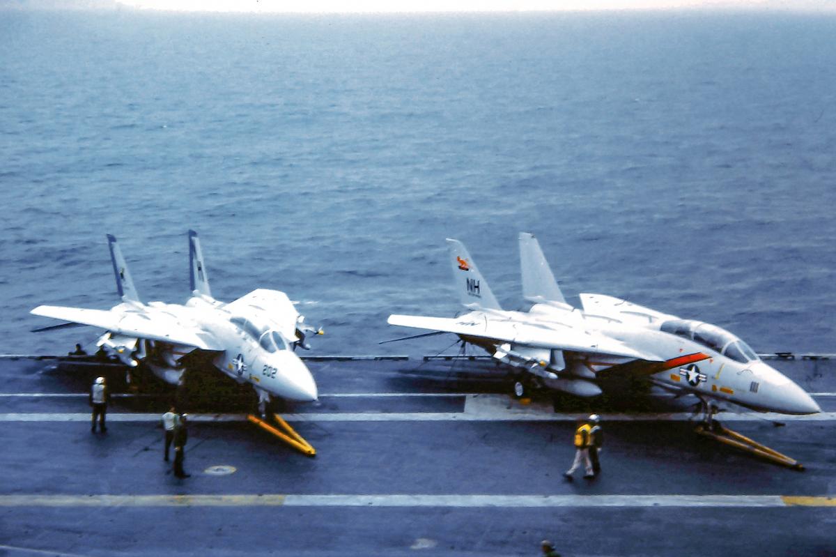 Two F-14 Tomcats on the deck of the USS Midway (CV-41)