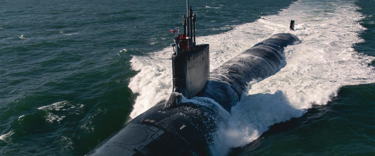 The Virginia-class fast-attack submarine Montana (SSN-794) during sea trials in February 2022. In the near future, nuclear-powered submarines, which enjoy near-total freedom of movement, could attack an adversary’s surveillance satellites with directed-energy weapons such as lasers and high-powered microwave systems.
