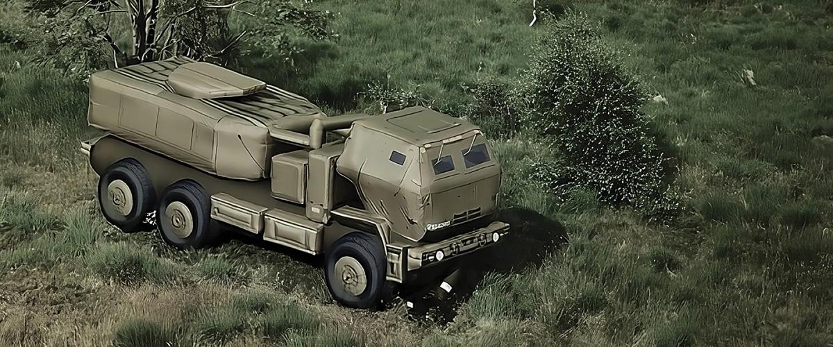 An inflatable M142 High Mobility Artillery Rocket System decoy that generates a radar and infrared as well as optical signature. As battlefields become increasing transparent and targetable, deception will be essential to the Marine air-ground task force’s survival.