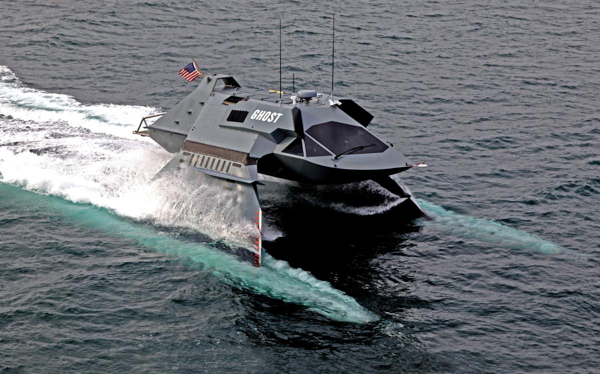 Aerial oblique starboard bow JulietMarine's high-speed boat "Ghost" underway