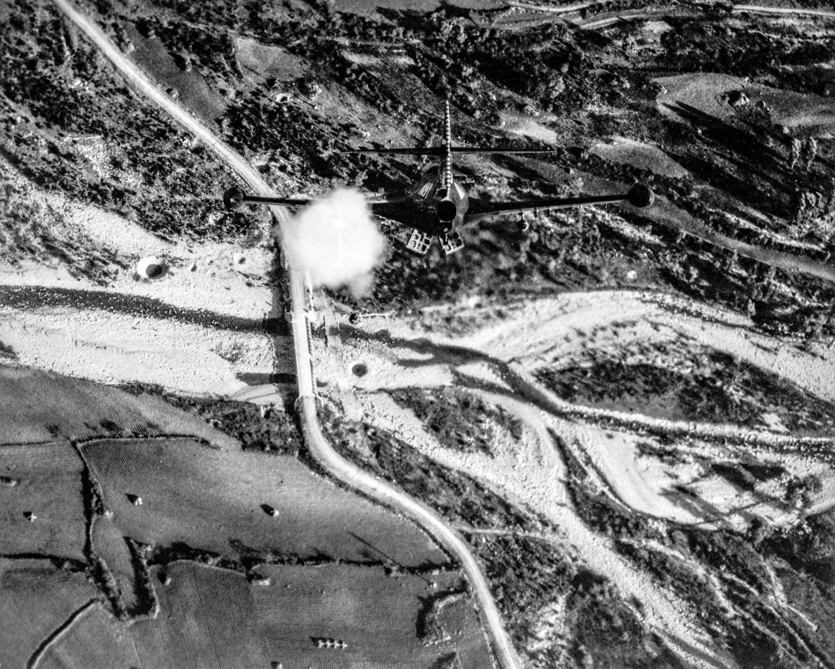Dive bombing a Korean bridge in an F9F Panther.