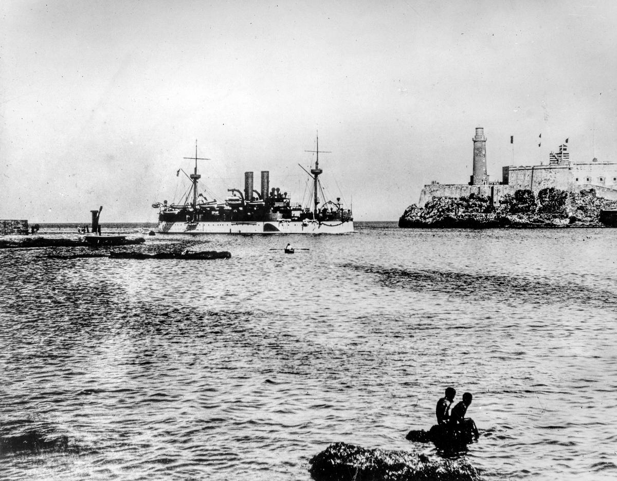 USS Maine passing Morro Castle at Havana, Cuba, in 1898