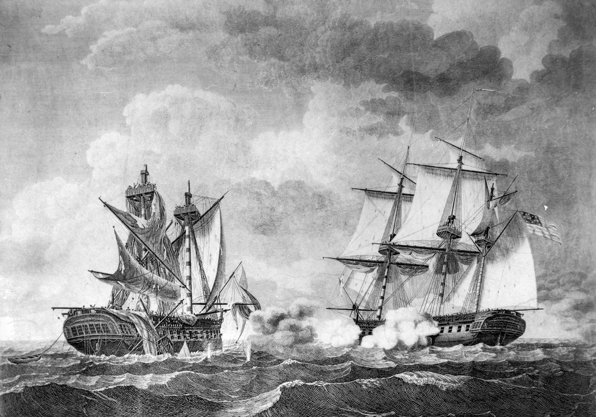 Engraving of the USS United States vs. HMS Macedonian