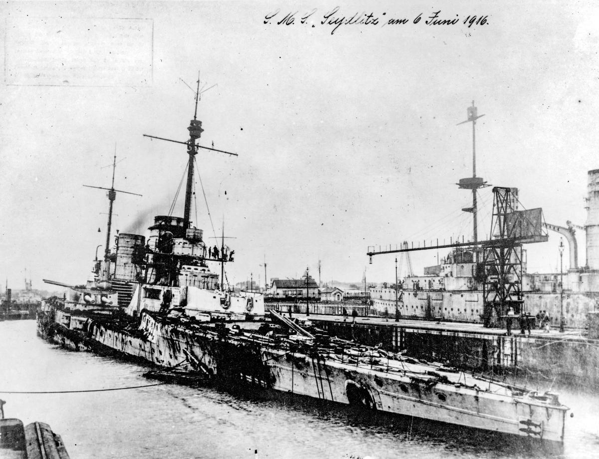 SMS Seydlitz damaged after the battle of Jutland on 6 June 1916