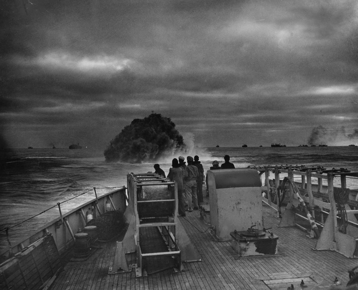 The Coast Guard has a proud tradition in ASW, proving its worth escorting convoys in the North Atlantic during World War II. In these photos, depth charges from the cutter Spencer (WPG-36) force a German U-boat to the surface before the raider could strike the convoy.