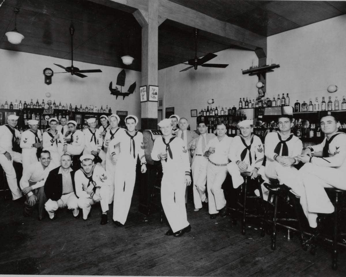 An interior view of a well known drinking establishment which catered to Yangtze sailors in the mid-1930's, during the Yangtze River Patrol period. This photograph is courtesy of F.B. Huffman, who served aboard the USS Panay (PR-5) in 1937.