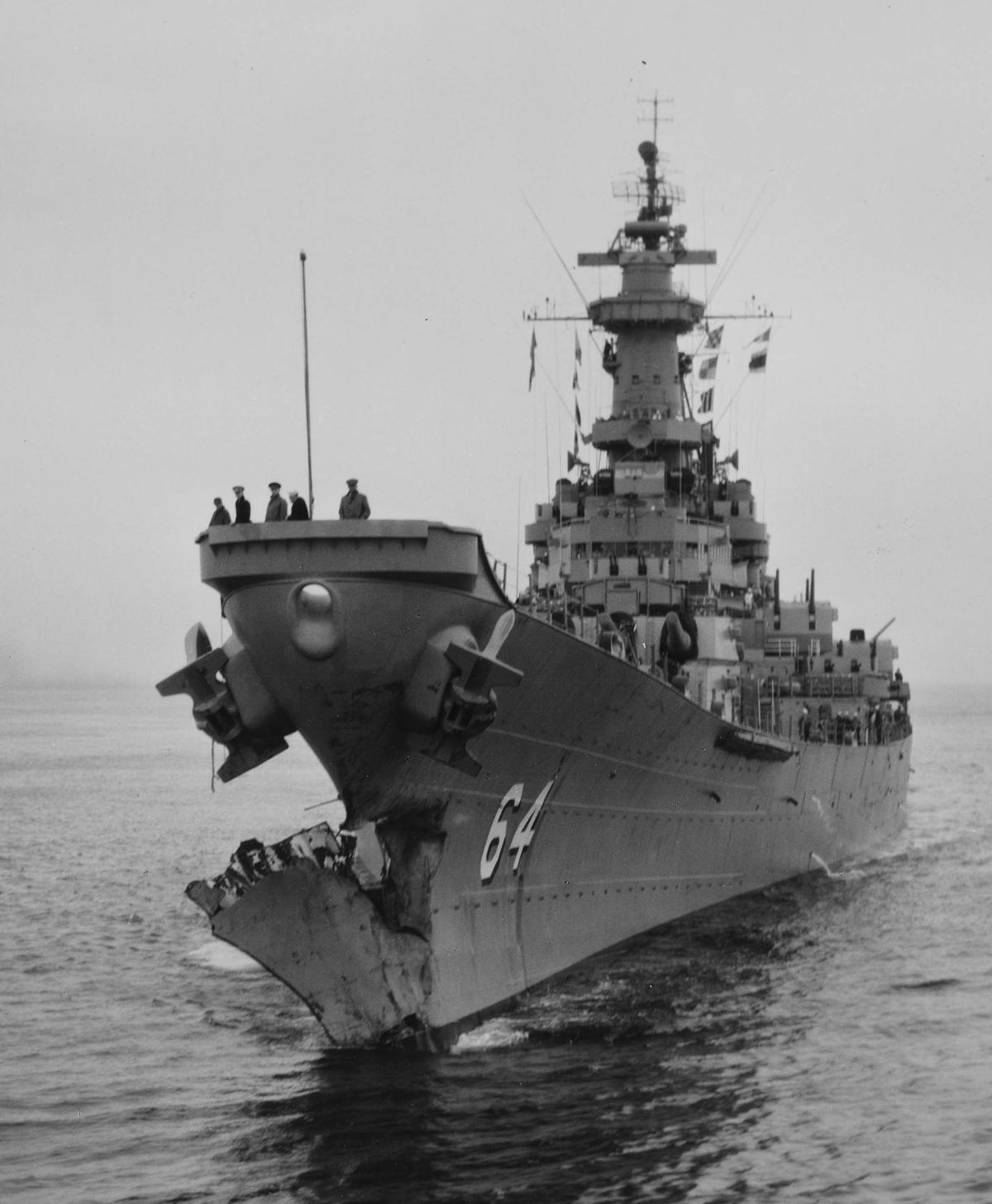USS Wisconsin (BB-64) with damage