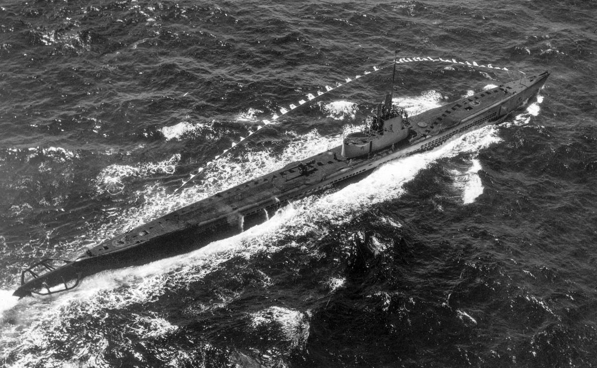 USS Tautog (SS-199) returning from a war patrol,  1945.