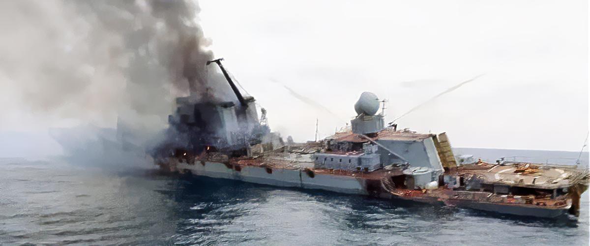 Russian cruiser Moskva burns after an attack by Ukrainian forces