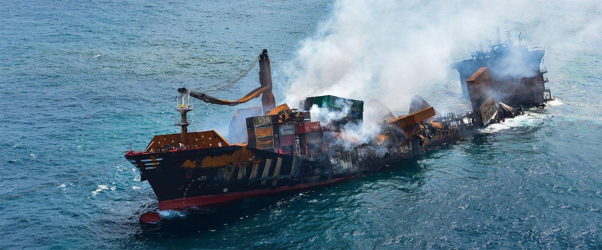 The container ship X-Press Pearl burns near Colombo, Sri Lanka.