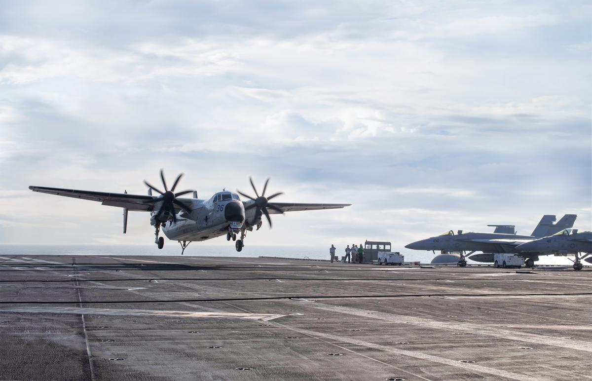 C-2A Greyhound lands on the carrier John C. Stennis