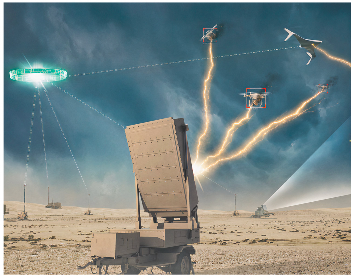 An artist's rendering of a high-powered microwave weapon
