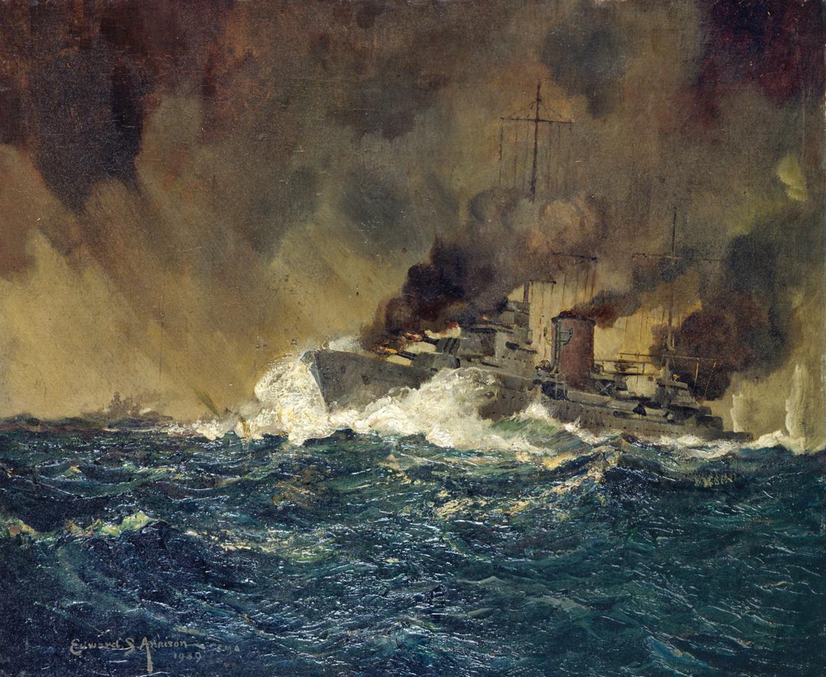  The "Achilles" opening the attack on the "Graf Spee" by Edward S. Annison