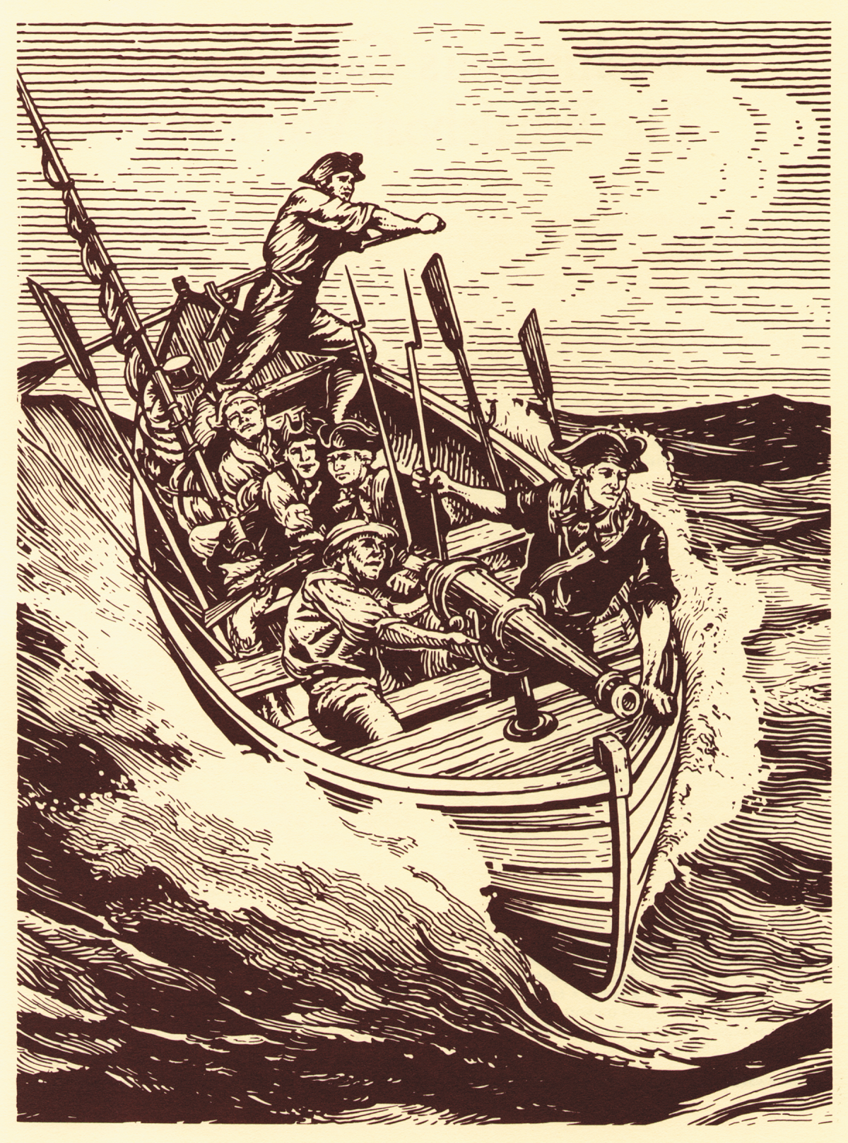 Engraving of a Continental Navy armed whaleboat