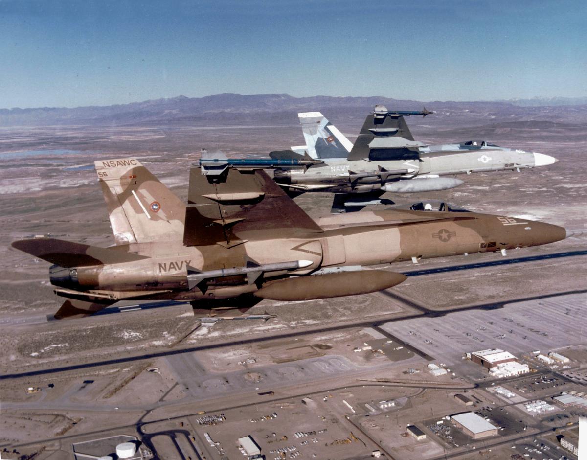 Two F/A-18 hornets over NSAWC, Fallon