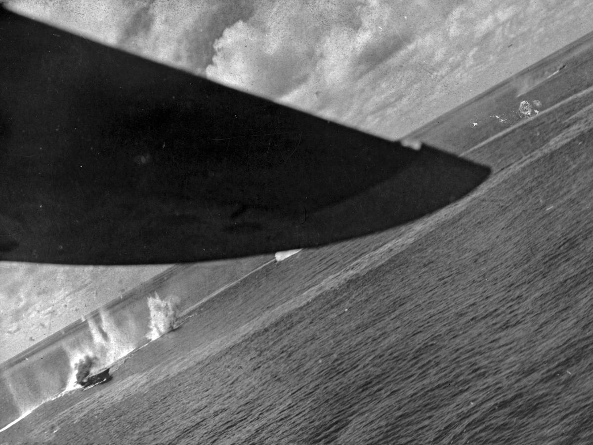 Aerial view of the Japanese Fleet under attack at the Battle of Leyte Gulf