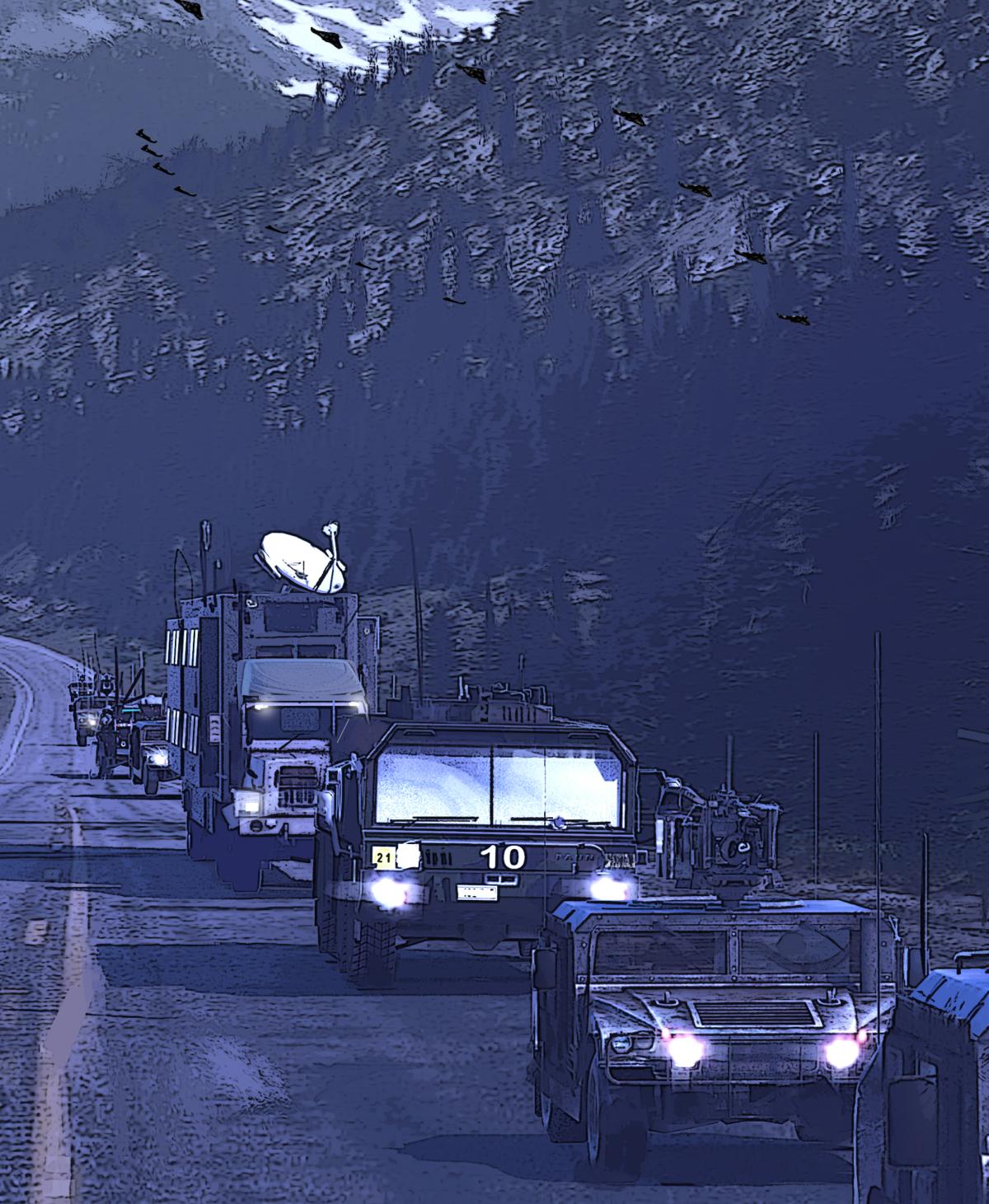 Computer-Generated Graphic of a futuristic convoy