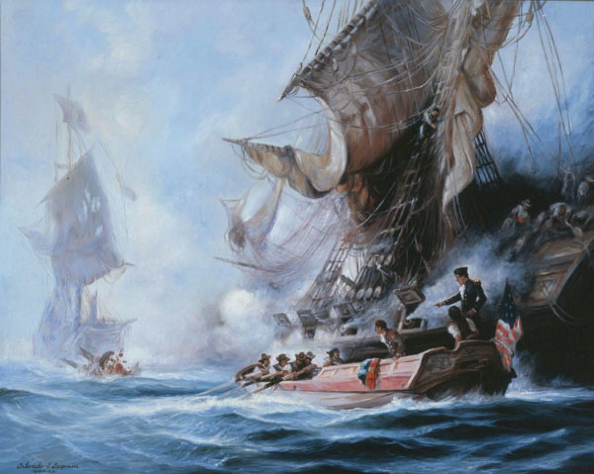 Naval History and Heritage Command, Art Collection (Sterett Leaving Enterprise at Tripoli, Oil on Canvas, By Orlando Lagman)