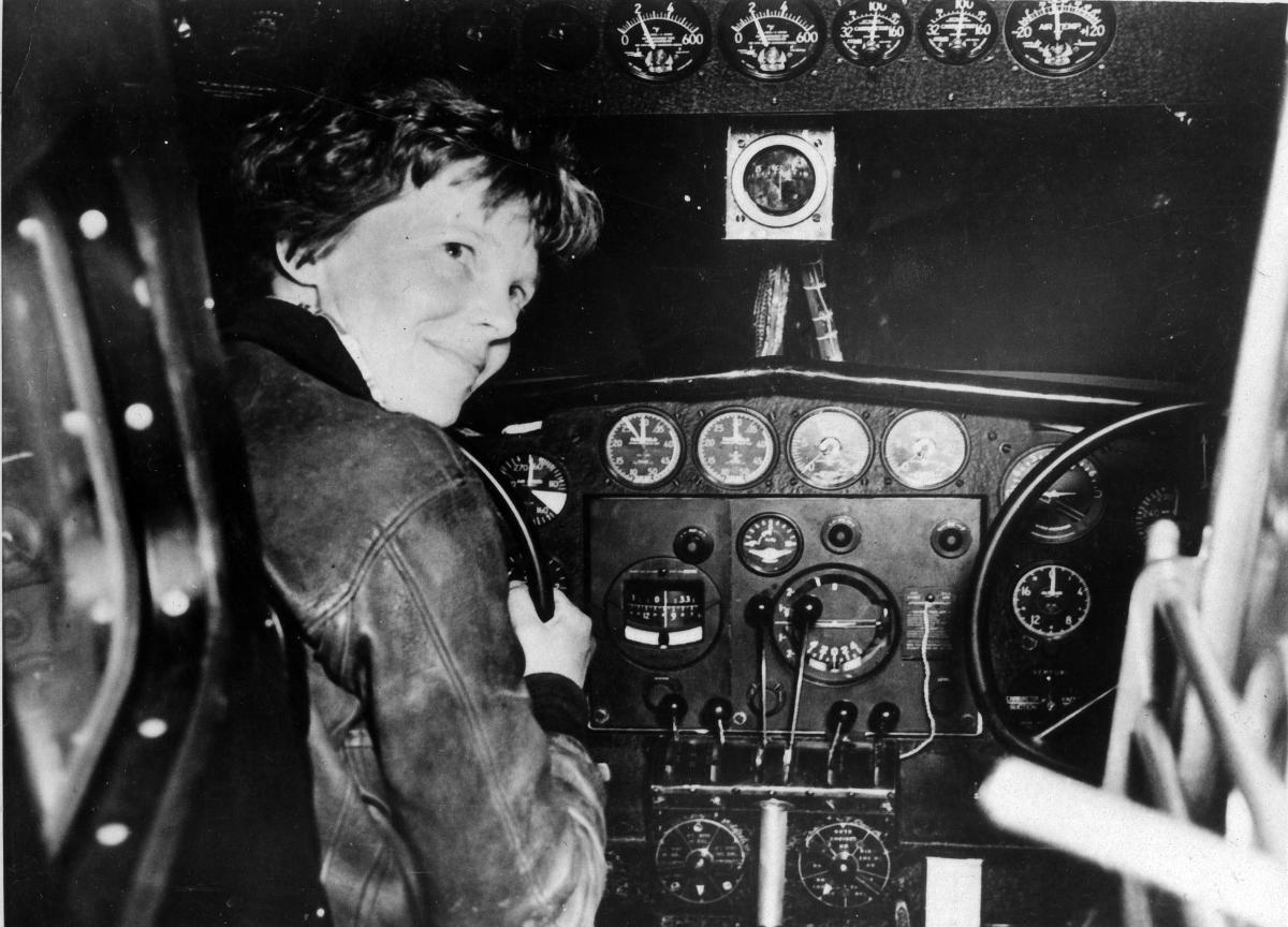 Amelia Earhart in a cockpitt