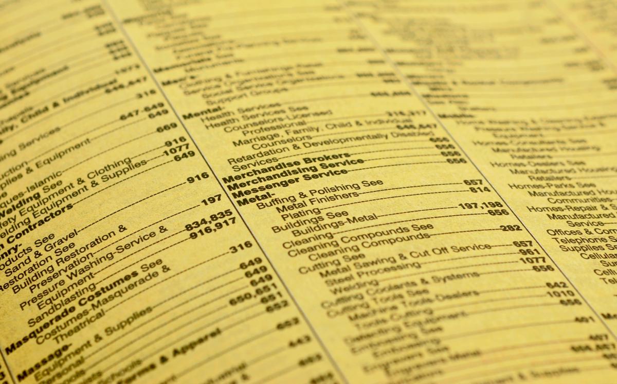 Stock view of the Yellow Pages