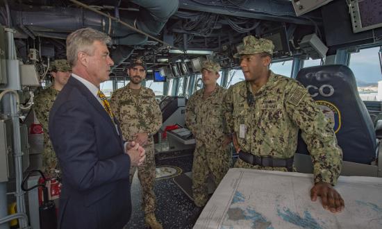 Ambassador Braithwaite on board the USS Farragut (DDG-99) in 2018