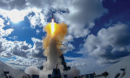 An Australian ships launches a missile