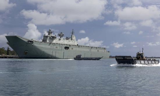 Australian Marines landing from the HMAS Adelaide