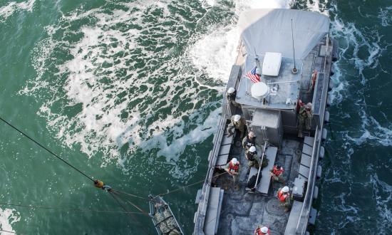 The maritime pre-positioning force (MPF) utility boat (UB) is a small and versatile craft currently employed by the Military Sea-Lift Command. (Photo by Mass Communication Specialist 2nd Class Eric Chan.)