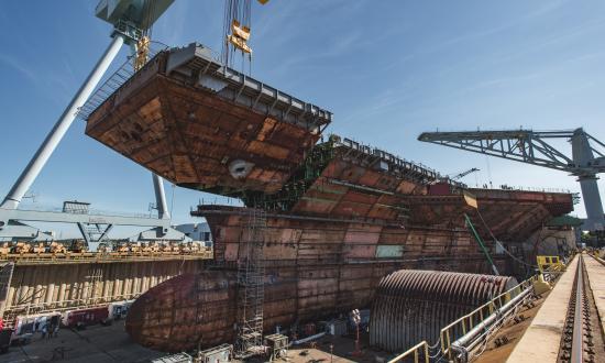 aircraft carrier under construction
