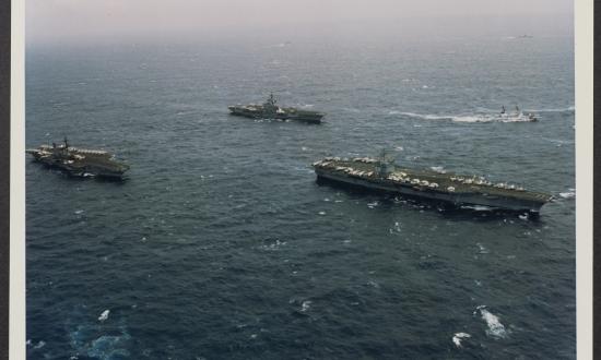 Navy carriers at sea during the Cold War
