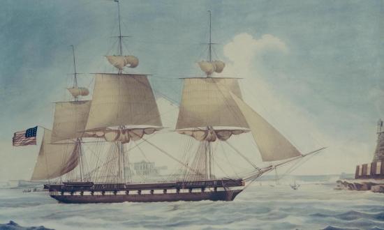 A painting of the frigate USS Constellation under sail.