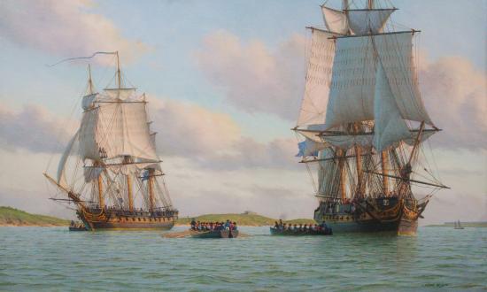 HMS Cossack and Comet offload troops  at Santander, Spain, on 23 June 1808.