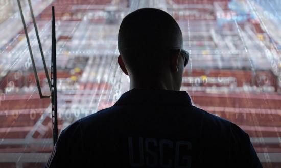 Coast Guard inspector observes a drill in Port Everglades, Florida