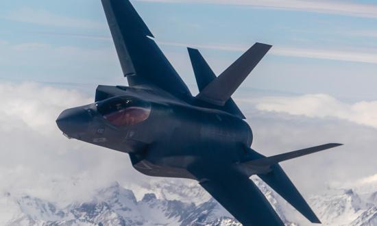 A Navy F-35C Lightning II from the “Rough Raiders” of Strike Fighter Squadron (VFA) 125 soars over the Sierra Nevada Mountain Range